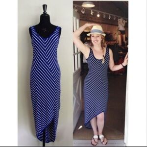 Athleta Blue and White Striped Maxi Dress